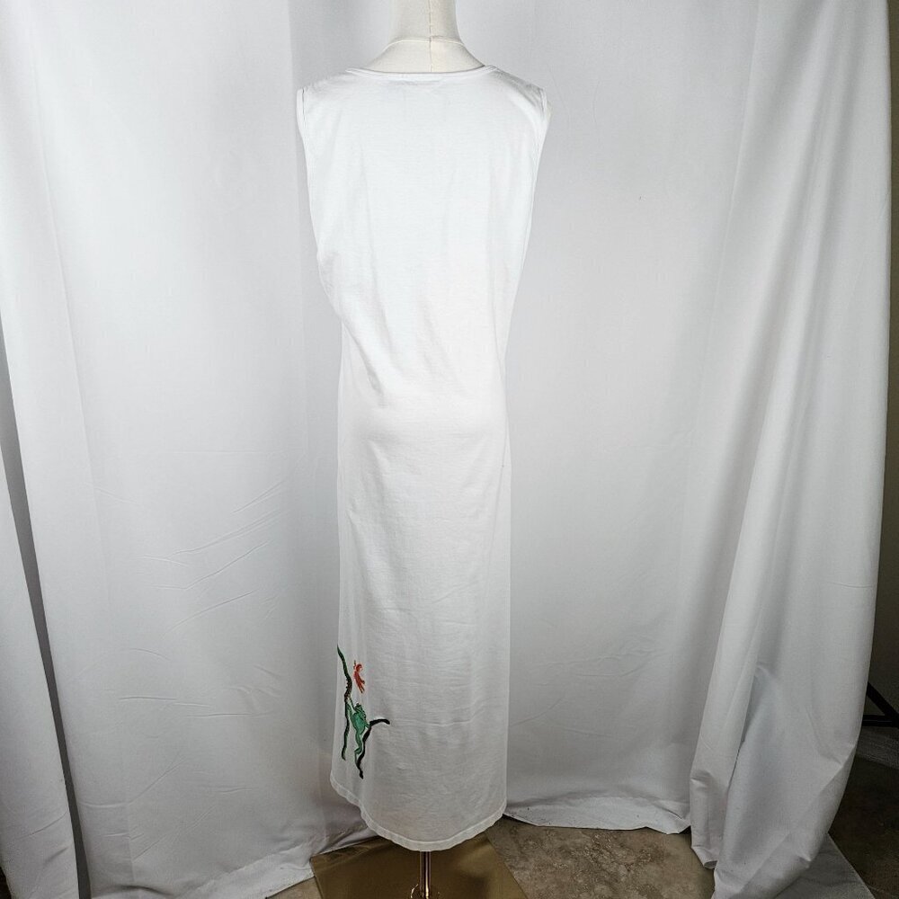Michael Simon Medium White Tank Maxi Dress Embroidered Flowers Beach Vacation - Picture 4 of 12